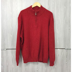 Jos.‎ A. Bank 1/4 Zip Pullover Sweater Men's XL Red Speckled Lambs Wool Blend